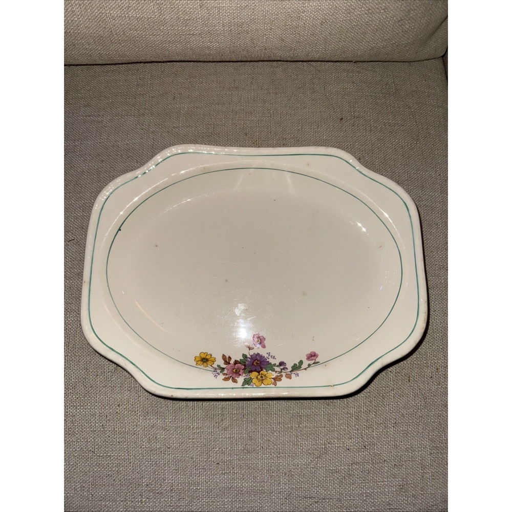 Harker 1840 Pottery‎ 11in Platter With Flowers/blue Trim